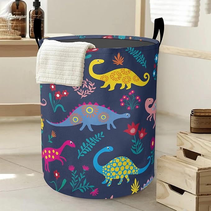 Cute Cartoon Dinosaur Laundry Hamper Large Canvas Fabric Lightweight Storage Basket/Dirty Clothes Collapsible Waterproof for College Dorms, Boys and Girls Bedroom,Bathroom