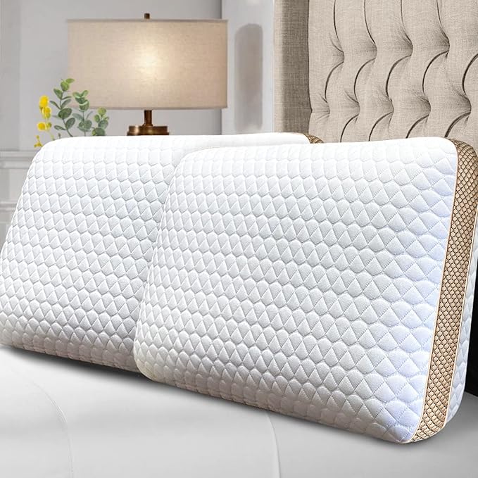 Memory Foam Pillows Standard Size Set of 2, Medium Firm Pillow for Sleeping, Orthopedic Bed Pillow for Side, Back Sleepers, Ventilated Gel Foam Pillow with Washable Cover, 23.6" x 15.7"x 5.1"