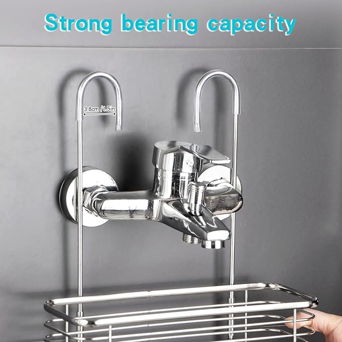 YQh Stainless steel double-layer shower rack, shower room hanging bathroom organizer, storage rack installed on the hanging bar or door, can store shampoo, hair conditioner, shower gel (double)