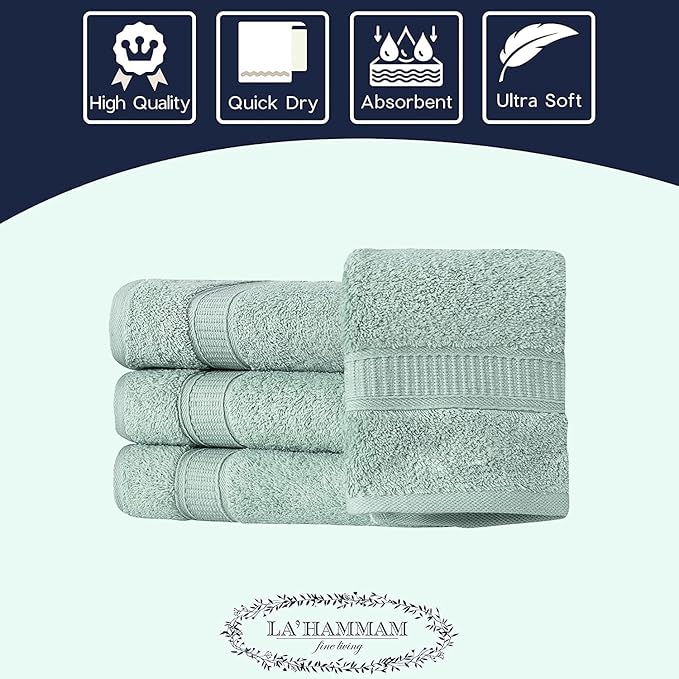 Personalized Towels, Luxury Turkish Genuine Cotton Monogrammed Towel Washcloths for Bathroom, Kitchen, Hotel, Spa, Gym & College Dorm, 2 Pack Washcloth Set for Body & Face, Baby and Adults, Green