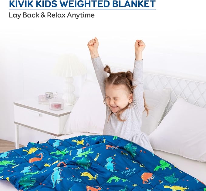 Kivik Weighted Blanket 5lbs, Blue Dinosaur Heavy Throw Blanket, Small Weighted Cooling Blankets 5 Pounds, 36x48 Inches Blue