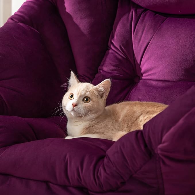 HollyHOME Lazy Chair with Foldable Ottoman, Accent Comfy Lounge Armchair and Folding Footrest Stool, Leisure Sofa Reading Chair and Footstool for Living Room, Bedroom, Dorm,Velvet Purple