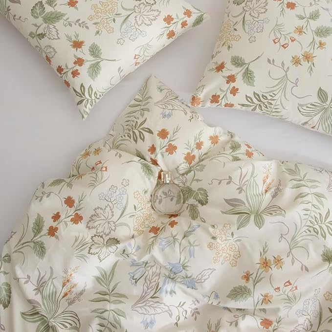 MKXI Comforter Twin Size Bed Girl Green Floral White Patterned Comforter Set Teen Girl Cute Floral Bedding Comforter Sets