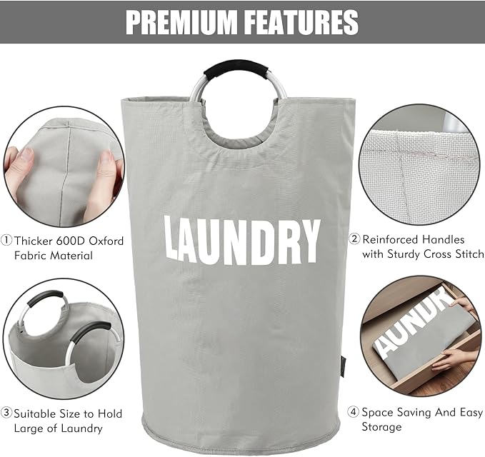 DOKEHOM 160L XX-Large Laundry Basket (7 Colors), Collapsible Laundry Bag, Foldable Laundry Hamper, Folding Washing Bin (Grey, XXL)