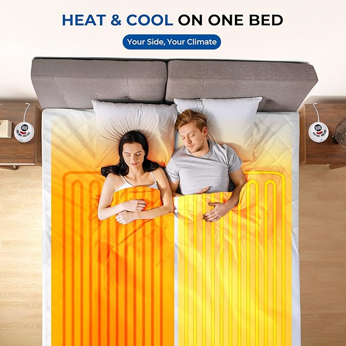 Heated Mattress Pad King Size Quilted Zone Heating Electric Bed Warmer Luxury Comfort Heat Mattress Pad Cover Dual Controller（10 Heat Setting | 1-12 Hours Auto Shut Off | with 8-21 Inch Deep Pocket）