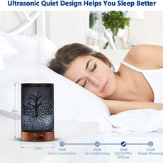 Aromatherapy Essential Oil Diffuser 150ml- Electric Cool Mist Aroma Diffuser with Intermittent Mode, Auto Shut-Off Protection, 7 Colors Changing LED Light for Home Office Decor & Gift (Life Tree)