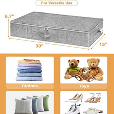 punemi Under Bed Storage, 3 Pack Underbed Storage Container Bags With Lid, Foldable Sturdy Clothes Storage Drawer Organizer W/ 3 Handles, Ultra Thick Fabric Blanket Shoe Storage Box, Grey