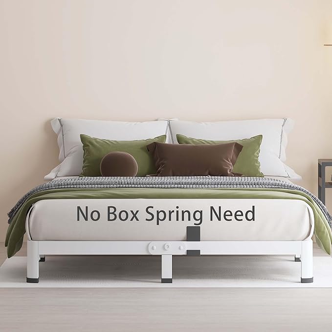 MAF 4 Inch King Metal Platform Bed Frame White with Round Corner Legs, Mattress Slide Stopper, 3000 LBS Heavy Duty Steel Slats Support, Noise Free, No Box Spring Needed, Easy Assembly