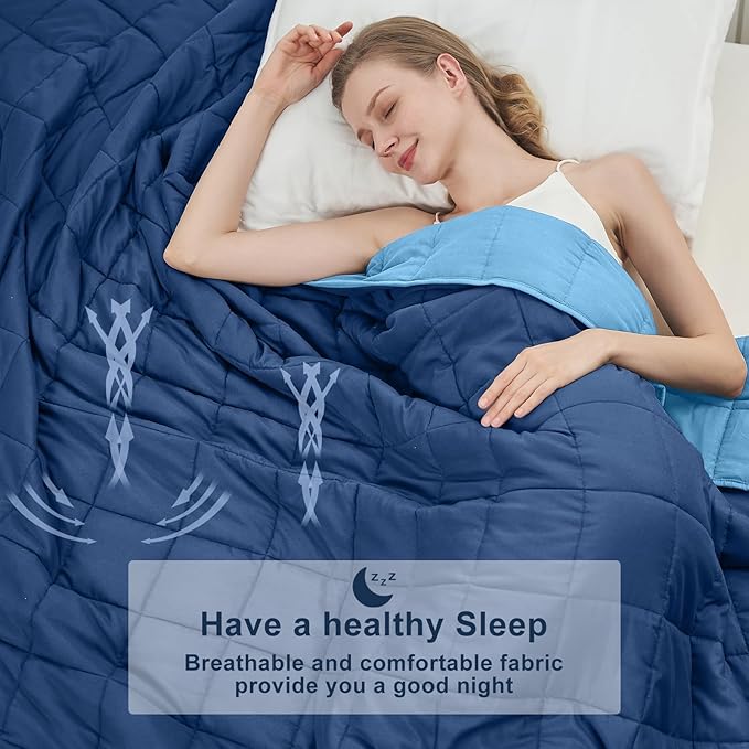 Blue Weighted Blanket for Adults 12lbs, 60"x80", Queen Size Cooling Heavy Throw Blanket for 110-130lbs, Microfiber Soft Thick Big Blankets Weighted Comforter Gift for Sleeping