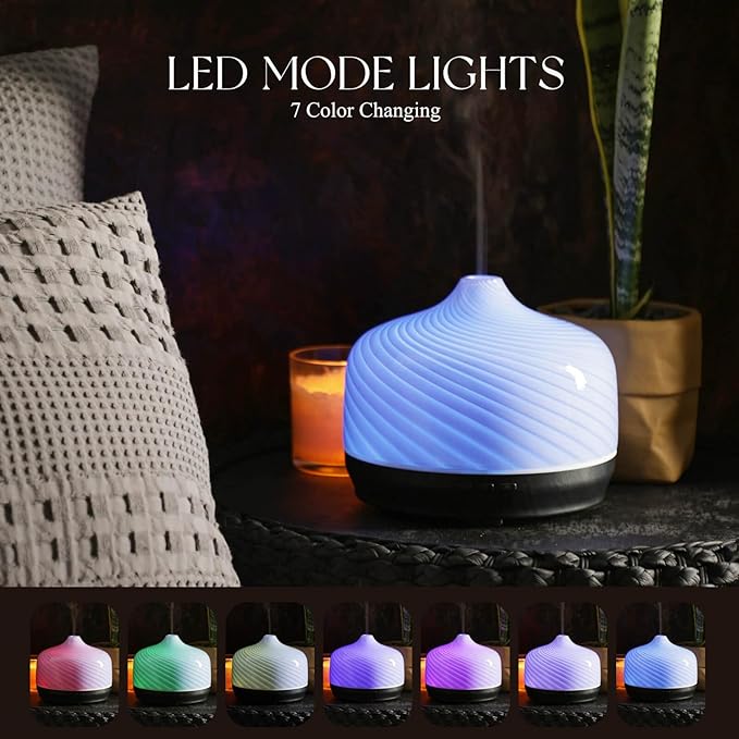 Porseme 500ml Glass Essential Oil Diffuser Aromatherapy Ultrasonic Cool Mist Humidifier 15-21 Running Hours Waterless Auto-Off Air Diffusers for Sleeping Yoga Office Working Spa and Rest (Pure Purple)