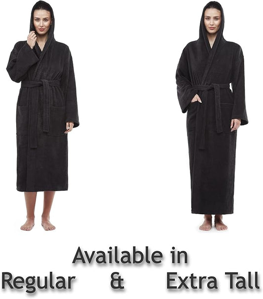 Arus Women's Hooded Classic Bathrobe Turkish Cotton Robe with Full Length Options