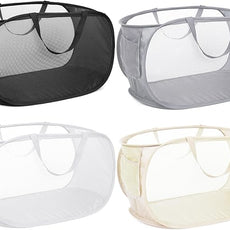 4 Pack Foldable Laundry Basket Hamper, Collapsible Laundry Baskets with Pocket, Mesh Pop Up Laundry Hamper, Clothes Hamper with Reinforced Handles for Laundry, Bathroom, Kids Room, Dorm or Travel