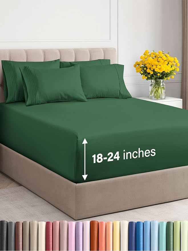 Extra Deep Cal King Sheet Set - 6 Piece Breathable & Cooling Sheets - Hotel Luxury Bed Sheets Set - Easy Fit - Soft, Wrinkle Free & Comfy Sheets Set - Emerald Green Sheet Set with Extra Deep Pockets