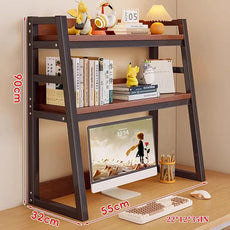 2-Tier Desktop Bookshelf, Wood Hutch Shelf Organizer, 29.9 x 12.6 x 35.4 inches, Study Room Storage Rack (Black, 22 * 12 * 35in)
