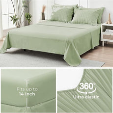 HYMOKEGE Light Green Twin Comforter Set Seersucker 5 Pieces, All Season Luxury Bed in a Bag for Bedroom, Bedding Set with Comforters, Sheets, Pillowcase & Shams