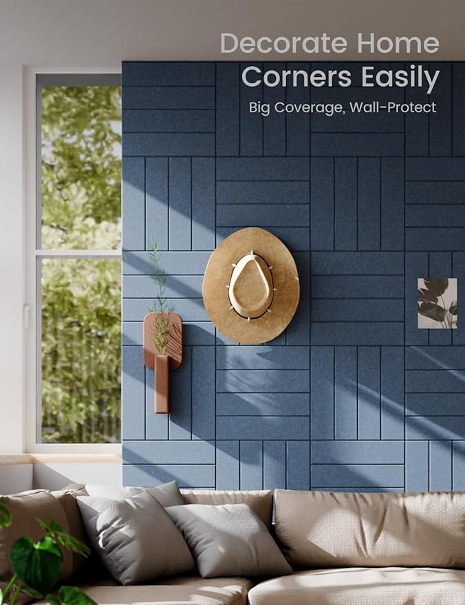 Felt Bulletin Board Tiles Large 36" x 24" Cork Board Alternative-6 Pack with 40 Adhesive Tabs, Thick Slat Wall Panels for Office Decor, Push Pin Board Wall Organizer Alternative - Navy Blue