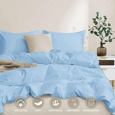 100-Percent Cotton Duvet Cover Set, Hidden Zipper Closure, Ultra Soft, Easy Care and Durable, Simple Bedding Style, King, Light Sky Blue (Comforter Not Included)