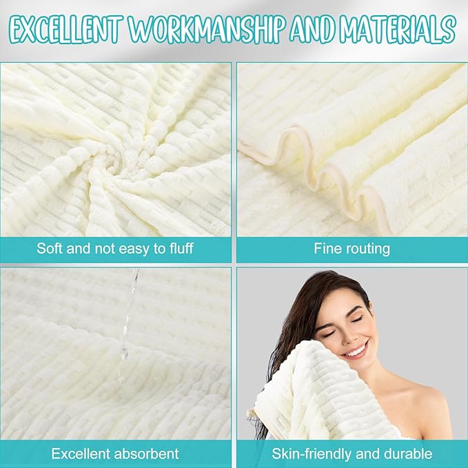 8 Pack Microfiber Bath Towels Bulk 27'' x 60'' Oversized Size Bath Towel Highly Absorbent Extra Large Soft Drying for Shower Beach Winter Salon Sport Gym Party (Slub Velvet,White)