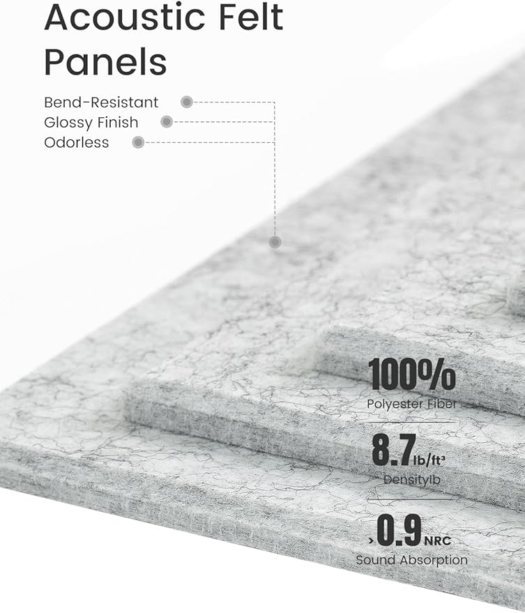 Felt Bulletin Board Tiles -28"x18" Cork Board Alternative for Office Decor, Push Pin Board Wall Organizer 6-Pack -Marble Gray