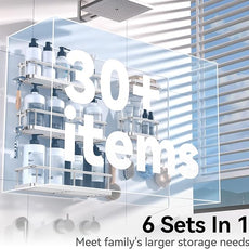 YASONIC Shower Caddy, Large Capacity Bath Organizer with Soap Holder and 12 Hooks, 6 Pack Rustproof Bathroom Shelves for Inside Shower, No Drilling&Sleek Bathroom Organizers and Storage Silver