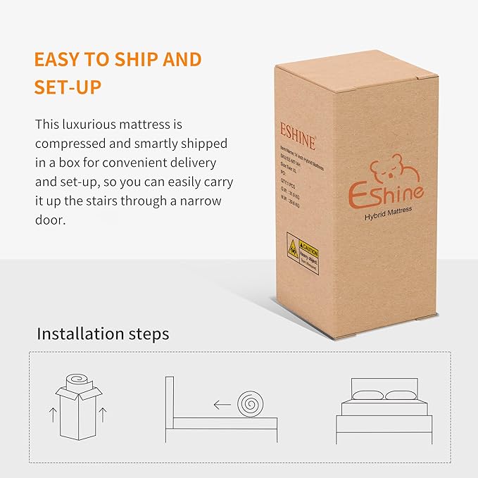 ESHINE King Adjustable Bed Frame with 12 Inch Mattress(Medium), Memory Foam Hybrid Matt, Phone Control, Wireless Remote, 5 Minutes Installation, Head and Foot Incline, 2000 Series