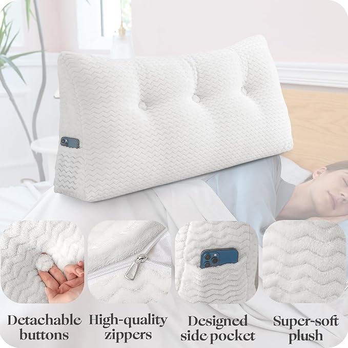 Large Bolster Triangular Headboard Wedge Backrest Positioning Support Bed Rest Reading Pillows Headboard Wedge Pillows for Day Bed with Removable Cover