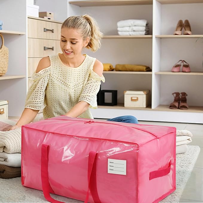 8 Pack Extra Heavy Duty Large Moving Bags with Comfortable Handle & Strong Zipper,Storage Totes for Space Saving Moving Storage College Supplies Alternative to Moving Box,Pink