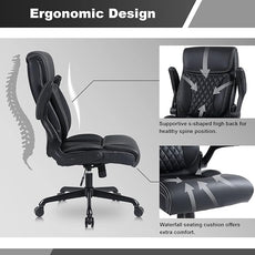 Youhauchair Executive Office Chair, Ergonomic PU Leather Computer Desk Chair with Lumbar Support, Flip-up Armrests and Adjustable Height, for Home Office, Black