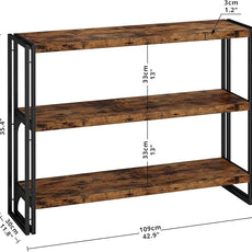 IRONCK Bookshelf Industrial 3 Shelf Bookcase, Wood Storage Shelf with Metal Frame for Living Room, Vintage Brown