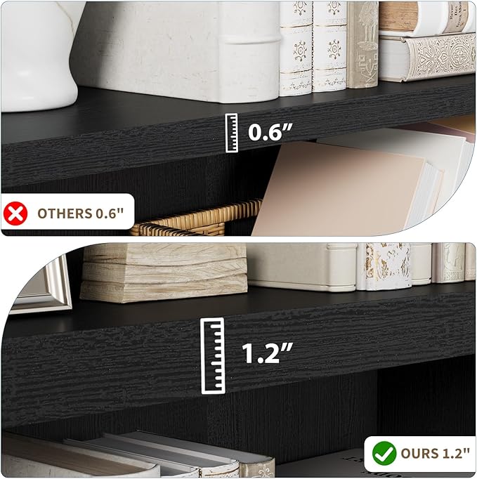 Rresyet 3 -Tier Bookcase and Book Shelf, 31” Wide Bookshelves, Wooden Bookcase Display Storage for Home Office, Living Room and Study Room (Black)