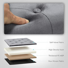 B FSOBEIIALEO Storage Ottoman Cube, Velvet Tufted Folding Ottomans with Lid, Footstool Rest Padded Seat for Bedroom (Grey, Medium)