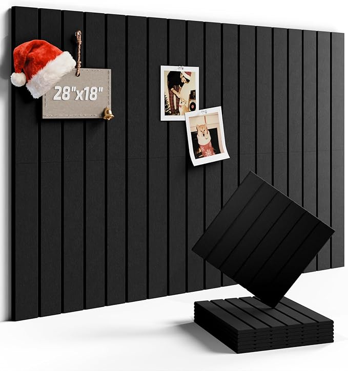 Felt Bulletin Board Tiles -28"x18" with 40 Adhesive Tabs, Cork Board Alternative for Office Decor, Push Pin Board Wall Organizer 6-Pack (Black)