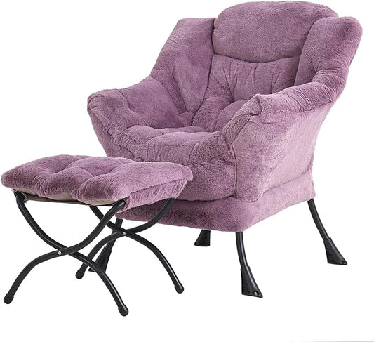 Tiita Lazy Chair with Ottoman, Modern Large Accent Lounge Armchair, Comfy Leisure Sofa Reading Chair with Footrest for Bedroom, Living Room, Dorm Rooms, Garden and Courtyard, Plush Purple