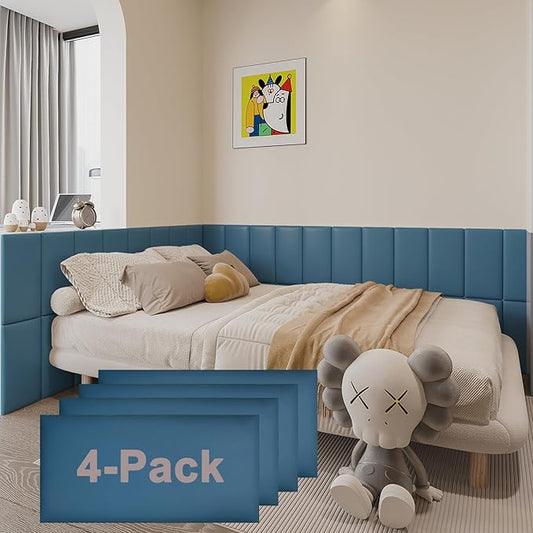 3D Anti-Collision Wall Padding for Kids Self-Adhesive 4PCS Blue headboard Panels for Wall Peel and Stick headboard