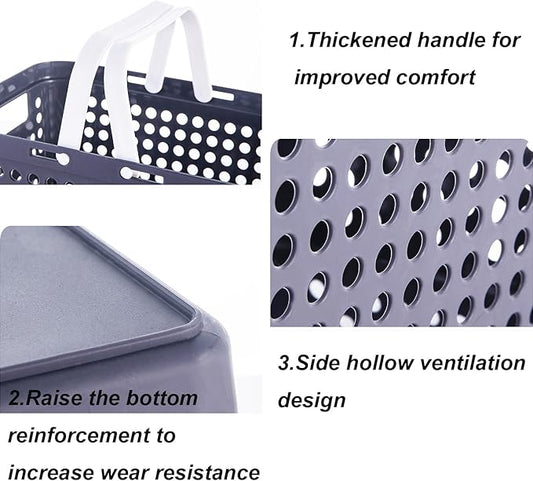 Plastic Shower Caddy Basket with Handles, Cleaning Supply for Dorm, School, Camping, Travel, Bathroom (dark grey 2 pack)