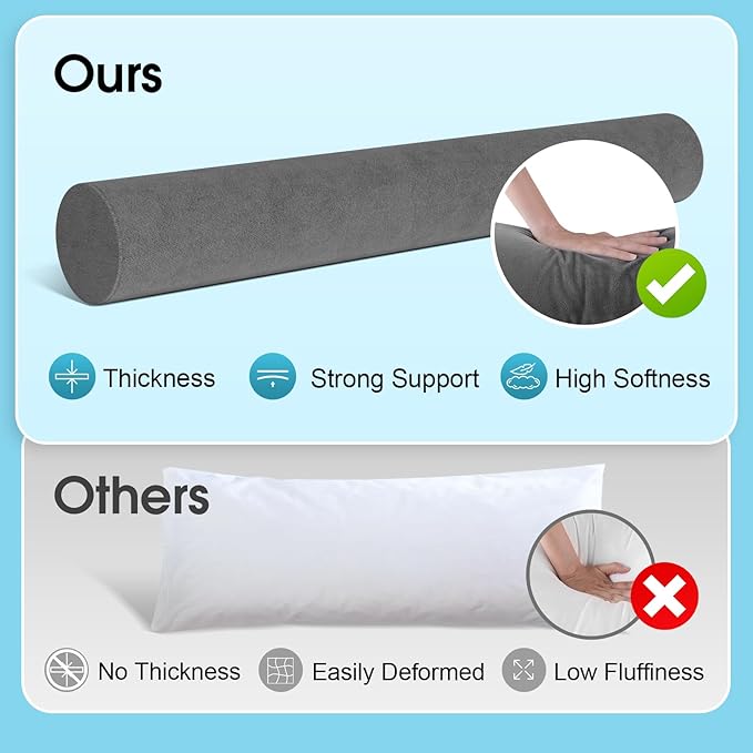 Memory Foam Body Pillow for Bed, Long & Big Full Body Pillows for Adults, Multifunctional Bolster Pillows with Removable & Washable Velvet Cover, Cylindrical Side Pillow (47.24"*7.9")