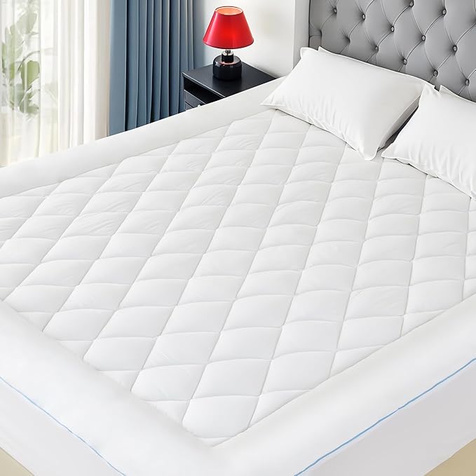 Full Mattress Pad Cotton Mattress Pad Cover Quilted Mattress Cover 18-22" Deep Pocket Mattress Protector Full Size White Down Alternative Filling Noiseless & Breathable