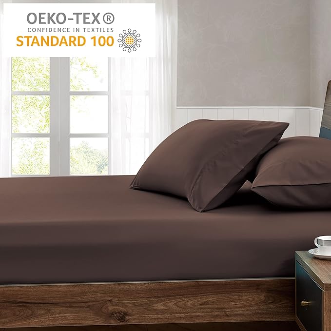 FreshCulture Twin Fitted Sheet - Hotel Quality - Ultra Soft & Breathable - Brushed Microfiber - Deep Pocket - Cooling Fitted Sheet for Twin Size Bed (Brown)