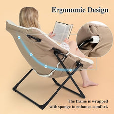 Comfy Saucer Chair for Adults, Soft Faux Fur Bedroom Chair, Accent Dorm Chairs, Flexible Living Room Reading Chairs, Oversized Folding Lounge Seat for Teens, X-Large, Beige