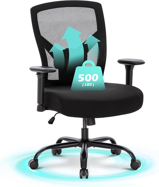 ALPHA HOME Heavy Duty Office Chair Ergonomic, Mid Back Mesh Computer Chair with Lumbar Support, Desk Chair Adjustable Armrest & Seat Cushion, SGS Certified