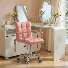 Furmax Mid-Back Office Task Chair Ribbed PU Leather Executive Chair Modern Adjustable Home Desk Chair Retro Comfortable Work Chair 360 Degree Swivel with Arms (Pink)