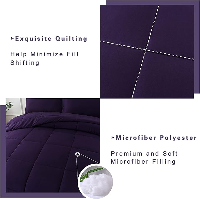 DOWNCOOL Queen Comforter Set -All Season Bedding Comforters Sets with 2 Pillow Cases-3 Pieces Bedding Sets Queen -Down Alternative Purple Queen Size Comforter Sets(88"x92")