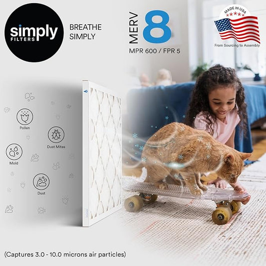 Simply 18x24x1 Air Filter, Merv 8, 6 Pack, For Home AC Furnace & HVAC (Actual Size: 17.75"x23.75"x0.75") DUST, Pet, & Allergy Control