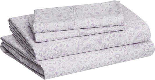 Amazon Basics Lightweight Super Soft Easy Care Microfiber Bed Sheet Set with 14" Deep Pockets - Full, Lavender Paisley AmazonBasics