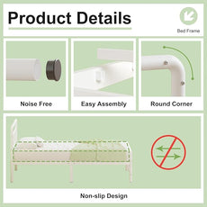 14 Inch White Twin XL Bed Frames with Headboard and Footboard, Metal Bed Frame Twin XL Victorian Style, Heavy Duty Mattress Foundation, No Box Spring Needed, Easy Assembly