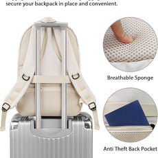 MATEIN Laptop Backpack Women Large Capacity, Travel Backpack TSA Approved with Luggage Strap & USB Port, Water Resistant Teacher College Bookbag Fits 17 Inch Computer, Stylish Beige Work Daypack