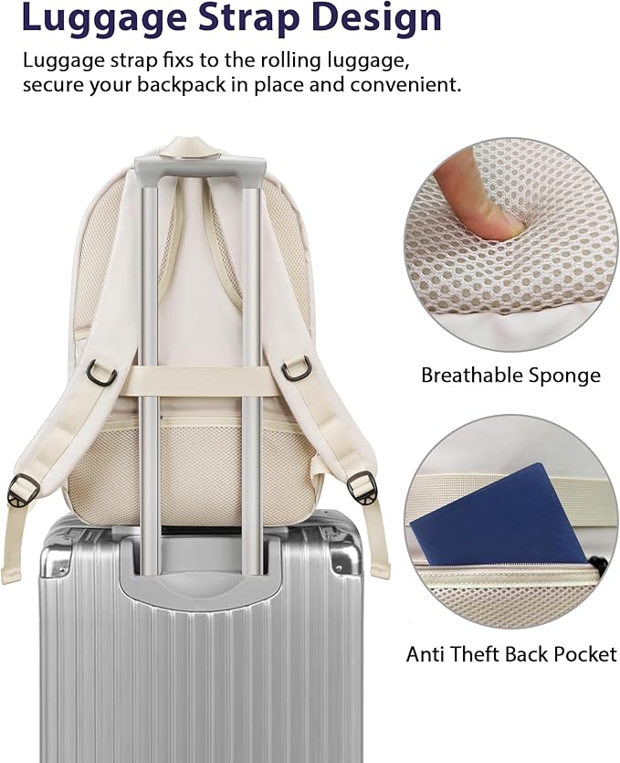 MATEIN Extra Large Backpack for Women, 18 Inch TSA College Backpack with Multiple Compartments & USB Charging Port, 50 L Fashion Work Computer Carryon for Business, Cream Beige