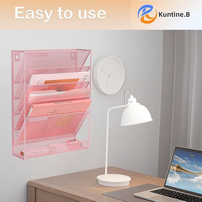 Kuntine.B Wall File Organizer (Pink, 6 Tier)