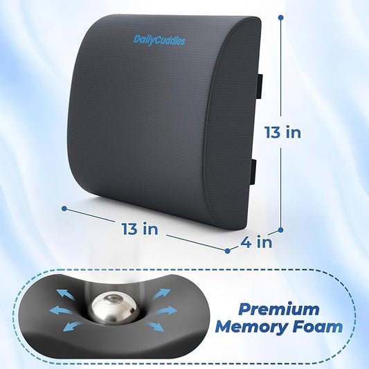 Lumbar Support Pillow for Office Chair Back Support - Memory Foam Lumbar Pillow for Car or Gaming Chair, Ergonomic Back Cushion with Adjustable Strap for Long-Hour Sitting (Grey)