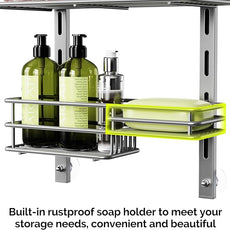 Orimade Over The Door Shower Caddy Adjustable 3 Tier Silver,Bathroom Hanging Organizer Shelf Rustproof with 4 Hooks,Shower Basket with Soap Holder and Suction Cup